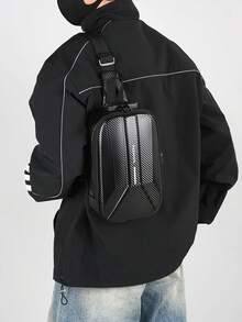 Men's Slant Shoulder Bag, Hard Shell Motorcycle Bag, Large Capacity Chest Bag, Multi-Function Messenger Bag, Travel Texture Backpack, Cycling Bag - Multicolor - View 5