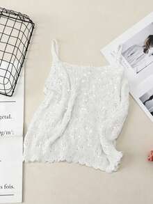 女士夏季亮片镂空针织吊带背心，白色宽松无袖背心，适合叠穿 - 白色 - 查看 3