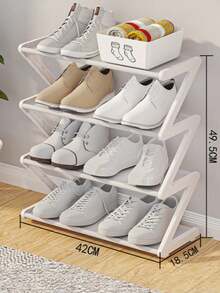 1pc 4-Tier Z-Shaped Shoe Rack, Plastic Freestanding Storage Shelf, Multi-Function High Capacity Storage Rack, Easy Assembly Floor Standing, No Tools Required, Stackable, Essential For Home & Dorm, Space Saving, Organizer For Shoes, Boots & Miscellaneous, Suitable For Hallway, Wardrobe, Living Room, Bedroom - Multicolor - View 9