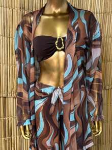 Pearl Beach Cover-Up - Shirt And Adjustable Tulle Pants Set | Summer 2026 - Resort Fashion Blogger Style - 鏽棕色 - 查看 2