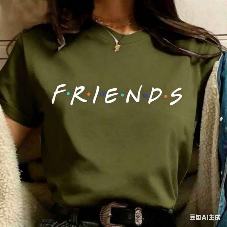 Refreshing SummerFashion Friends TV Show Funny Cartoon T Shirt Women Graphic Best Friends Harajuku T-Shirt Korean Style Tshirt Top Female2025 - 軍綠色 - 查看 1