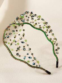 1pc Handmade Something Blue Crystal Beaded Headband, Wavy Navy Rhinestone Bridal Hair Vine Tiara For Wedding Prom Party Hairband Hair Hoop - Multicolor - View 7