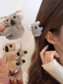 6个/5个/2个可爱考拉毛绒发夹，时尚简约动物纹长方形发饰，适用于背包、办公室装饰、身体装饰 - 彩色 - 查看 1