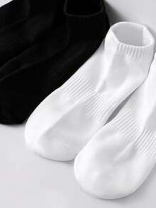 5/10双装女士白色竖条纹袜子，简约时尚，百搭透气，防臭 - 白色 - 查看 2