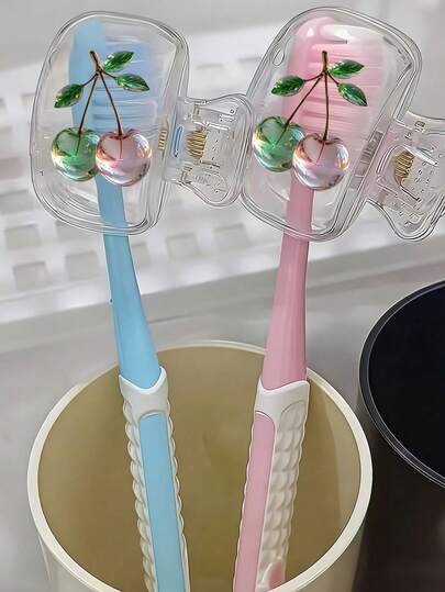 2d Flat, Beautiful Apple Toothbrush Holder - Cute Design Travel And Home Storage Organizer With Transparent Lid, Compact And Portable Design For Easy Carrying, Protects Toothbrush Head, Features Dual Holes For Drainage And Ventilation,For Home, Dorm & On-The-Go Use | Cute Toothbrush Head Holder For Bathroom Organization, Ideal For Home, Dormt