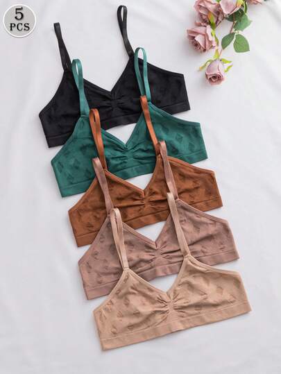 5件/套 女士彩色无缝文胸，无衬垫无钢圈文胸，运动文胸及日常内衣