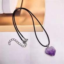 1pc Natural Black Beryl Labradorite Raw Unpolished Gemstone Pendant Necklace, Asymmetrical Shaped Amethyst Minimalist Pendant Necklace - Crystal Pendant - View 7