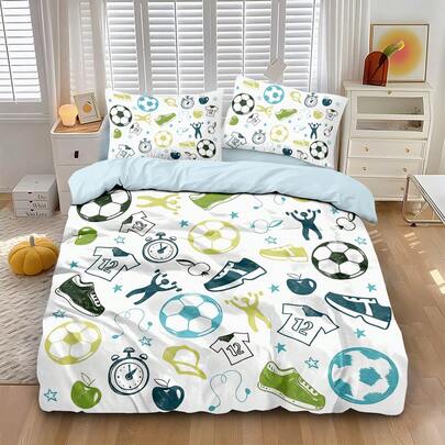 3pcs Set (1 Duvet Cover + 2 Pillowcases, No Filler), Colorful Creative Football Pattern Digital Printing, Soft & Skin-Friendly, Suitable For All Seasons. Available In Multiple Sizes Including Plus Size To Meet Different Needs, Suitable For All People And Rooms. Zipper Closure, Machine Washable, Excellent Bedroom Decor, Also Suitable As A Gift.