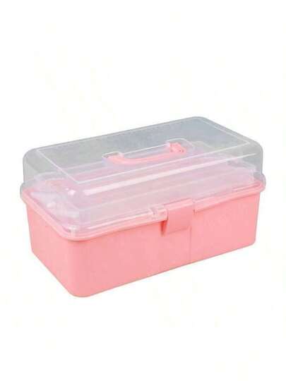 1个塑料三层收纳盒，多用途收纳盒，家用折叠工具盒，便携式美术工艺盒，缝纫用品收纳盒，药品盒