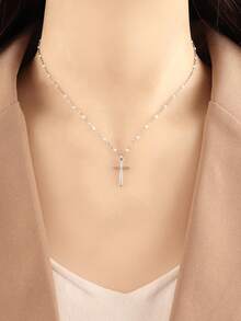 1件金色十字架吊坠项链，不锈钢珐琅珠链项链，女士珠宝礼物 - 項鍊 - 查看 5