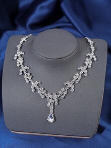 四件套皇冠头饰套装，优雅奢华的镶钻女王皇冠项链耳环新娘婚礼配饰 - 銀色 - 查看 6