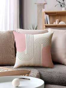 4件套现代简约线条风格抱枕套，波西米亚风线条图案抱枕套，拉链可拆卸水洗，家居装饰，沙发靠垫套，适用于卧室、客厅、沙发、汽车、椅子腰枕、户外露台露营垫，不含枕芯 - 柔霧粉 - 查看 6