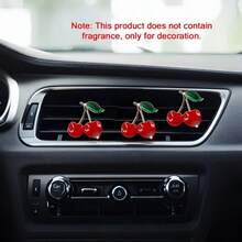 3 piezas Clip de ventilación de aire de metal y resina con diseño de cereza, accesorio de decoración interior de coche de instalación sencilla para mejorar el ambiente de la cabina - 3 clips decorativos para ventilación de aire de cerezo - Ver 8