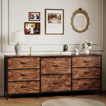 Beaully 8 Drawer Fabric Dresser With Wooden Top, TV Stand & Storage Organizer, Metal Frame Chest For Bedroom Living Room Closet, 63" W X 27" D X 14" H - 棕色 - 查看 1