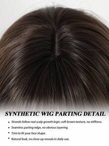 12英寸渐变棕色短假发，带刘海，自然逼真的合成假发，适合女性日常佩戴，女孩假发礼物 - 漸層棕色 - 查看 6