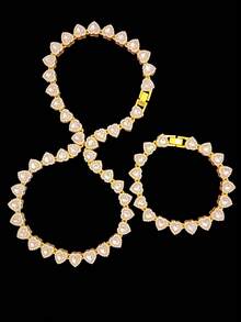 Unisex Hip-Hop Heart Necklace, 10mm Heart-Shaped Crystal Pendant Necklace, Fashionable Classic Retro Punk Necklace, Women's Necklace Jewelry Set, Suitable For Party Or Daily Wear, Valentine's Day Gift - Yellow Gold - View 8