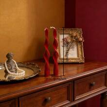 2pcs Vintage Style Burgundy Scented Candles, Including Large Spiral, Thick Rib, Thin Rib And Pointed Tip Candles, Suitable For Lighting, Aromatherapy, Photography Props And Atmosphere Creation - Color - View 12