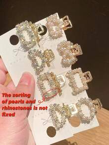 8个女士多功能简约水晶珍珠发夹，适合日常佩戴、上学、办公、通勤、度假、母亲节礼物 - 彩色 - 查看 6