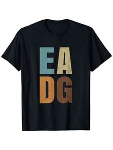 Vintage Electric Bass Guitar T-Shirt For Men With EADG Tuning Graphic - Heavy 180g/M² Cotton Shirt With Bold EADG Design - Black Musician Apparel For Bass Players - Sizes S-2XL (Ideal Gift For Bassists), Casual Wear, Retro Style, Comfortable Fit, Band T-Shirt - 黑色 - 查看 1