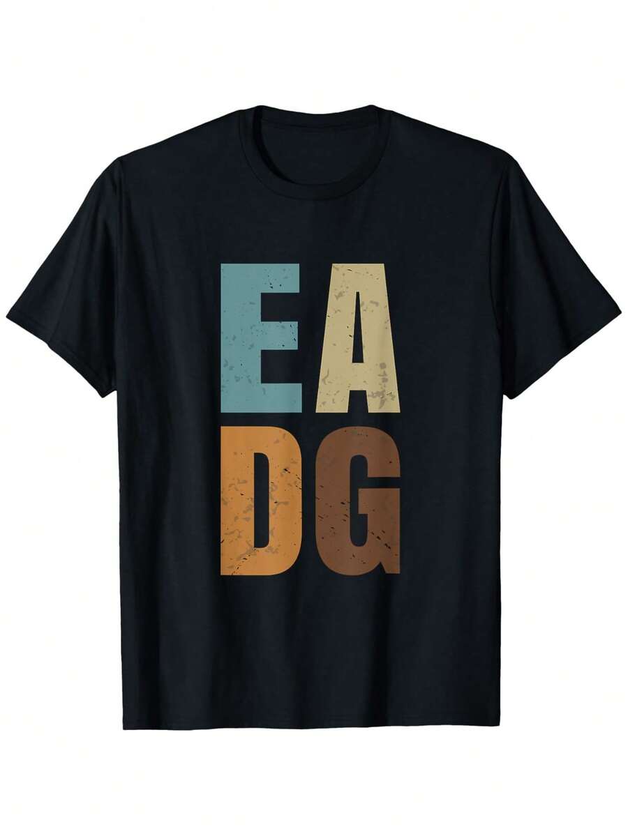 Vintage Electric Bass Guitar T-Shirt For Men With EADG Tuning Graphic - Heavy 180g/M² Cotton Shirt With Bold EADG Design - Black Musician Apparel For Bass Players - Sizes S-2XL (Ideal Gift For Bassists), Casual Wear, Retro Style, Comfortable Fit, Band T-Shirt - 黑色 - 查看 1