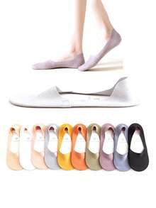 5/10 Pairs Girl Breathable Mesh Invisible Liner Socks With Silicone Non-Slip, Ultra-Thin Invisible White Casual Socks, Suitable As Gift For Family And Friends, Daily Wear - Multicolor - View 3