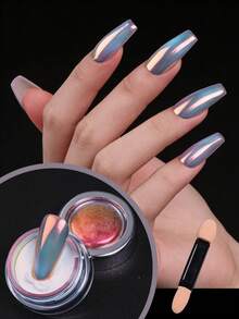 1盒甜甜圈形状指甲粉，镜面效果全息闪粉，彩虹变色美甲装饰闪粉 - 彩色 - 查看 8