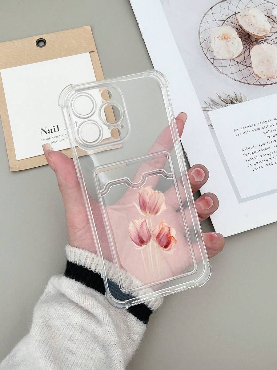 郁金香图案UV印花软TPU防震卡槽手机壳，兼容 16 Pro Max、Galaxy S25 Ultra、14C、Pixel 7等机型 - 彩色 - 查看 1