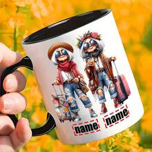 1 Personalized 11oz "Fashionable Elderly Sisters Dragging Luggage" Pattern Coffee Mug - Self-Defined Custom Name Travel Mug, 7 Color Options, Double-Sided Printed Ceramic Cup, Dishwasher And Microwave , Suitable For Hot And Cold Drinks - trắng - Xem 5