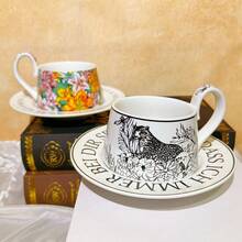 奢华法式花卉豹纹马克杯碟套装，优雅陶瓷咖啡杯碟套装，情侣款，下午茶、牛奶、水杯，送给朋友、女士、男士、新婚夫妇、生日、母亲节、斋月礼物 - 彩色 - 查看 4