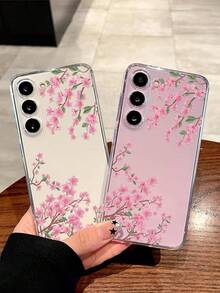 花朵图案 1 件装 亮粉色桃花软壳手机壳，兼容华为荣耀、Galaxy A04e/12/A13/A14/A34/A50/A52/A53/A54/S21/S22/S23/S24/S25/S25 Ultra、6A/7A/8A、12T/13T，国际版，非国内版 - 無色 - 查看 2