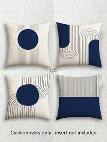 4件套现代简约线条风格抱枕套，波西米亚风线条图案抱枕套，拉链可拆卸可水洗，家居装饰沙发靠垫套，适用于卧室、客厅、沙发、汽车、椅子、户外露台，不含枕芯 - 海藍色 - 查看 12