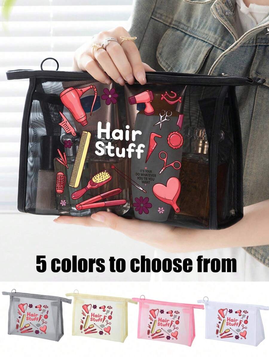 网眼化妆包,饰有发饰图案,多功能化妆包,可收纳发夹、发带、红色气垫,便携式收纳包,化妆包,护肤品包,旅行必备,宿舍用品,浴室收纳,珠宝收纳,唇彩和化妆品收纳包,学习用品包,化妆包,节日必备,化妆品收纳,婚礼新娘礼物,母亲节礼物,生日礼物,送给朋友和老师的礼物,化妆品收纳整理包,洗漱包,化妆品收纳袋,化妆包,洗漱旅行包,度假必备,女性旅行礼物 - 彩色 - 查看 1