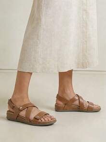Rihero Women's Comfortable Orthopedic Arch Support Sandals Summer Casual Open Toe Walking Flat Sandals With Adjustable Strap - Tan - View 3