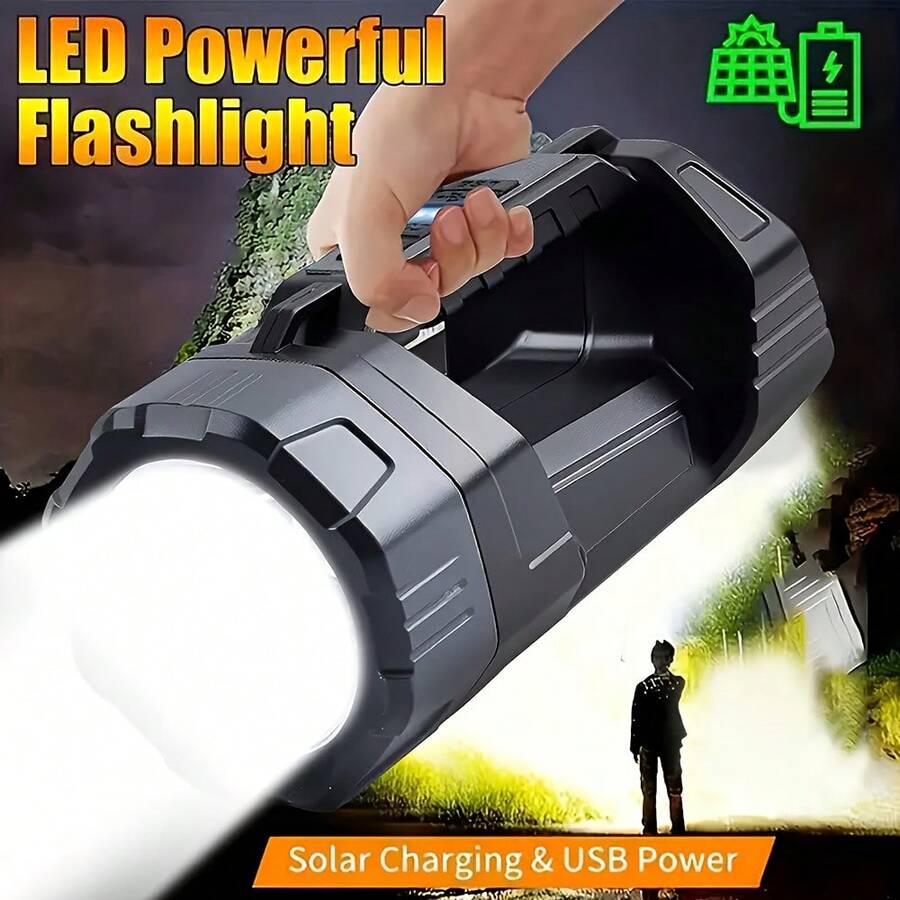 LiHangStar Linterna de mano recargable solar, lámpara portátil de alta luminosidad con carga USB, foco LED, múltiples modos de iluminación, luz lateral, adecuada para emergencias, cortes de energía, senderismo, camping, pesca