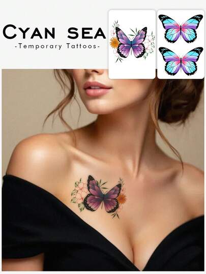 1 Piece Of Valentine's Day Herbal Temporary Tattoo Sticker, Y2K Style Colorful Butterfly Pattern, Waterproof, Sweatproof, Washable, Non-Reflective, Simulated Tattoo, Suitable For Fashionable People, Lasting 3-5 Days