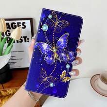 GLANDOTU Blue Butterfly Pattern PU Leather Wallet Phone Case, With PU Leather Flip Cover, Card Slots And Magnetic Buckle, Fits Multiple Brands And Models - Multicolor - View 5