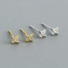 1对S925纯银波西米亚风四叶草锆石耳环，时尚优雅，日常佩戴，女士珠宝礼物，附赠礼盒 - 單人 - 查看 11