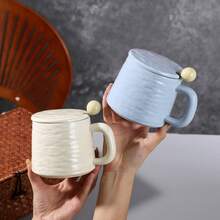 1pc Rock Ceramic Mug With Lid & Spoon, Gift Box, Luxury Style Daily Use Mug, Suitable For Leaders, Friends, Minimalist Cup - Multicolor - View 3