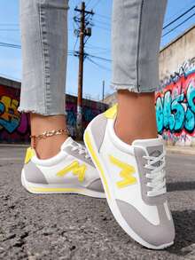 FZY Women's Lightweight Fashion Sneakers - Comfortable, Non-Slip, Lace-Up Casual Sneakers With Cushioned Insole, White & Blue Striped Design, Low-Top EVA Sole For All-Day Wear, Casual Sneakers | Lowtop Sneakers | Laceup Closure,2026 Fall New Women's Casual Sneakers. All-Plastic Upper With Colorful Stripes. Simple Laces For Tightness Adjustment. Flat Sole For Stable Walking. Lightweight And Soft, Comfortable For Everyday Wear. Perfect For Walking, Shopping, Commuting, And More. Durable, Easy To Clean, And A Versatile Everyday Sneaker.Must-Have Outfits For Valentine's Day - Màu vàng - Xem 3