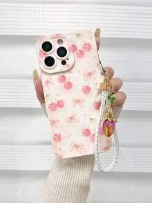 樱桃彩绘穿孔米色手链带简约时尚创意防震手机壳，兼容 17/17 Pro/17 Pro Max/16/11/16 Pro/16 Plus/16 Pro Max/16 e/15 Pro Max/13/14/12/XS/XR/7G/8P，兼容三星 Galaxy S25/S25 Plus/S25 Ultra/A16/A36/A26/A56/A50/A12/A32 S26 S26 Plus 保护套 - 彩色 - 查看 6