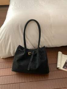 Bolso de mano tipo tote de moda retro para mujer, nuevo bolso de hombro de gran capacidad para ir al trabajo de primavera, bolso minimalista y personalizado tipo INS - Negro - Ver 4