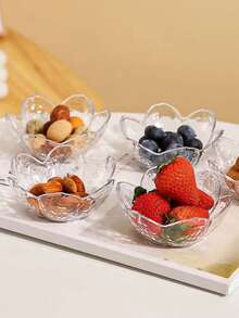 2/4/6/10pcs Set Mini Cherry Blossom Sauce Plate Set, Pink Cherry Flower Crystal Plastic Appetizer Plate, Dipping Bowl, Tasting Plate, Serving Plate, Seasoning Dish, Small Bowl, Ice Cream Snack Soy Sauce Condiment Plate - Clear - View 4