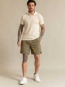 Men's Bermuda Shorts In Twill With Linen And Drawstring - Verde - Ver 5