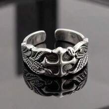 Vintage Cross Ring For Men, Hip Hop Style Leaf Texture Knuckle Ring, High-End Imitation Thai Silver Open Ring - Antique Silver - View 6