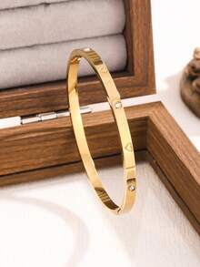 Set Perhiasan Gelang Wanita Stainless Steel Baru Berkualitas Tinggi dengan Batu Zirkonia Bunga, Cocok untuk Pemakaian Sehari-hari - Kuning Emas 17 - View 2