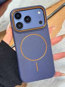 1pc Matte Pebbled Magnetic Phone Case, Compatible With IPhone 17 Air 16 15 14 13 12 11 Pro Max Plus, Supports Wireless Charging, TPU Soft Shell - Navy - View 1