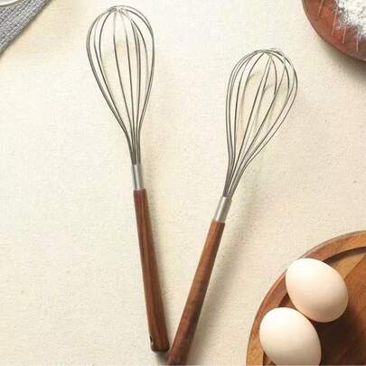 1 Piece / 2 Pieces / 6 Pieces Of Stainless Steel, Wooden Handle Manual Egg Beater And Mixer - No Batteries Required, Metal Design, Easy For Baking And Cooking, Perfect For Beating Eggs And Mixing Ingredients. Egg Beater | Manual Mixer | Strong Structure, Handheld Egg Beater,Whisk For Cooking,Stainless Steel Wire Wooden Handle Kitchen Multi Function Non Stick Balloon Whisk Egg Beater For Blending Whisking Beating Frothing Stirring Batters