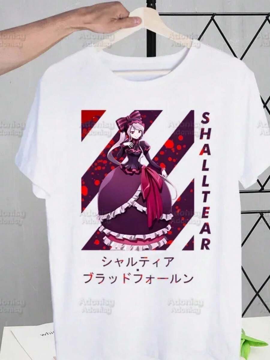 Overlord Anime Albedo T Shirts For Guys O-Neck Short Sleeve Ainz Ooal Gown Momonga T-Shirt Regular Men Hip-Hop Tee Shirt5 - trắng - Xem 1