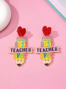 1 par de pendientes con diseño de corazón y arcoíris, adecuados para uso diario, festivales, salidas y como opción de regalo - Bolígrafo arcoíris en forma de corazón - Ver 6