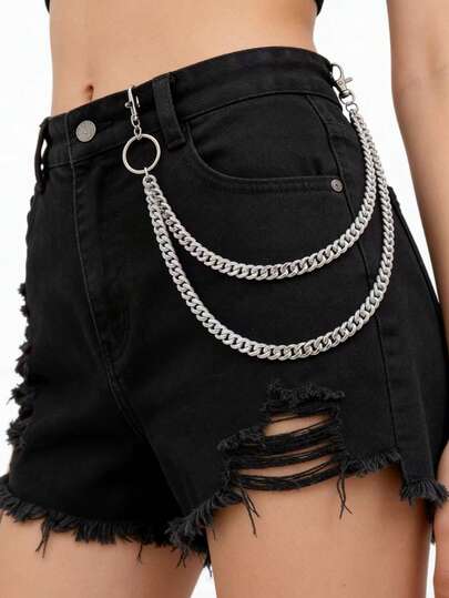 1件装女士腰带/链条，夏季金属花卉图案多层裤链，西部牛仔比赛千禧年皮革腰带链，金属装饰，简约百搭的服装配饰